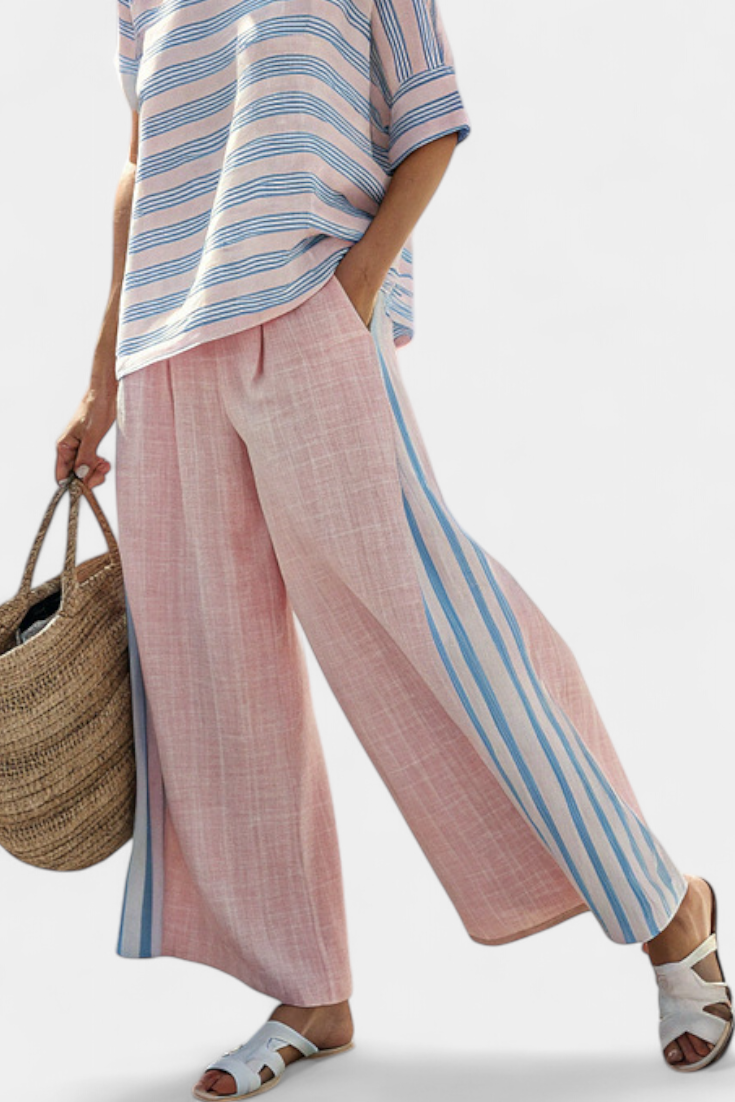 Daisy Set in Soft Pastel Pink with Elegant Blue Stripes
