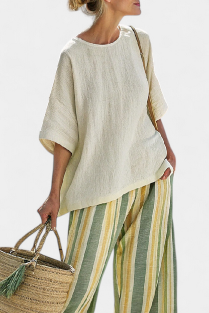Daisy Mediterranean Set with Olive Green Stripes for an Elegant and Refreshing Look