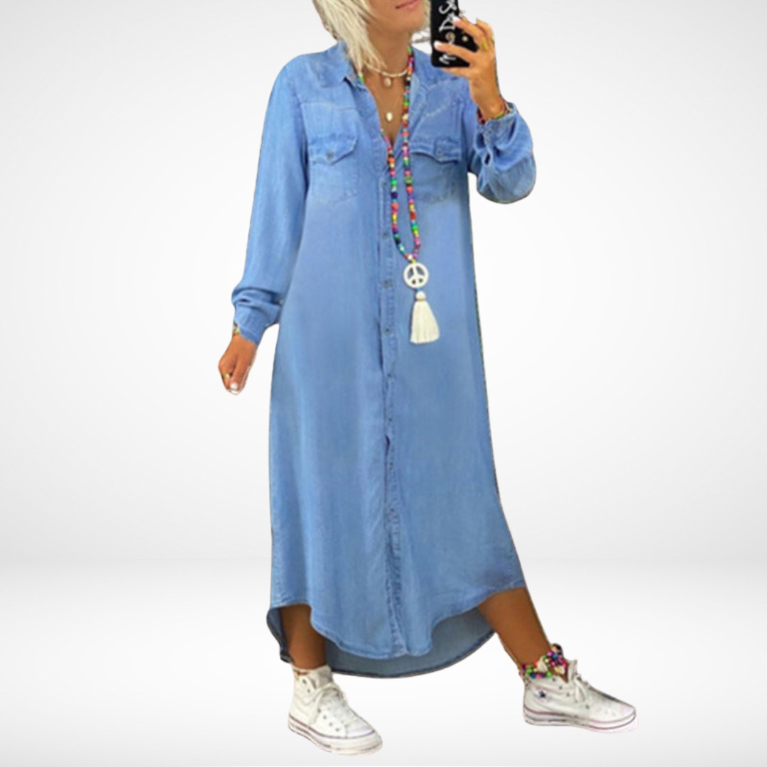 Sofia™ | Long Sleeve Maxi Dress in Denim