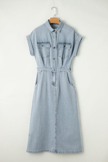Sofia® | Elegant Denim Dress with Short Batwing Sleeves