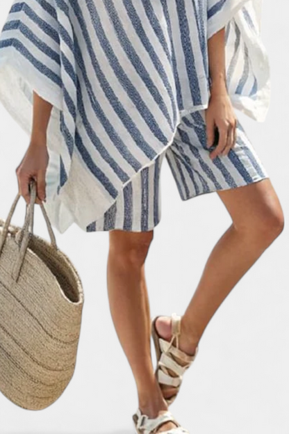 Chic Striped Nancy Ensemble: Oversized Blouse with Stylish Shorts